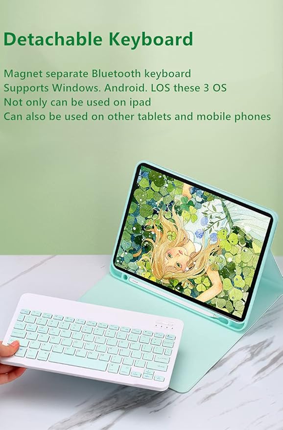 Color Keyboard for Samsung Galaxy Tab S9+ 12.4" Keyboard Case Cute Detachable Removable Wireless Bluetooth Keyboard,Black