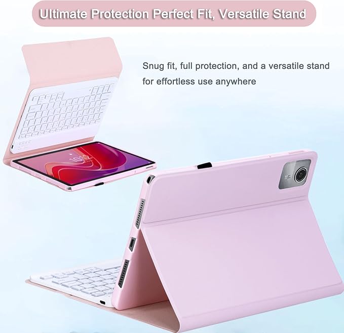 Keyboard Case for Lenovo Tab M11/Tab K11 LTE 2024 11 Inch TB330FU/TB330XU, Backlit Wireless Bluetooth Keyboard with Mouse, Slim Protective Cover & Multi-Angles Viewing Stand(Pink)
