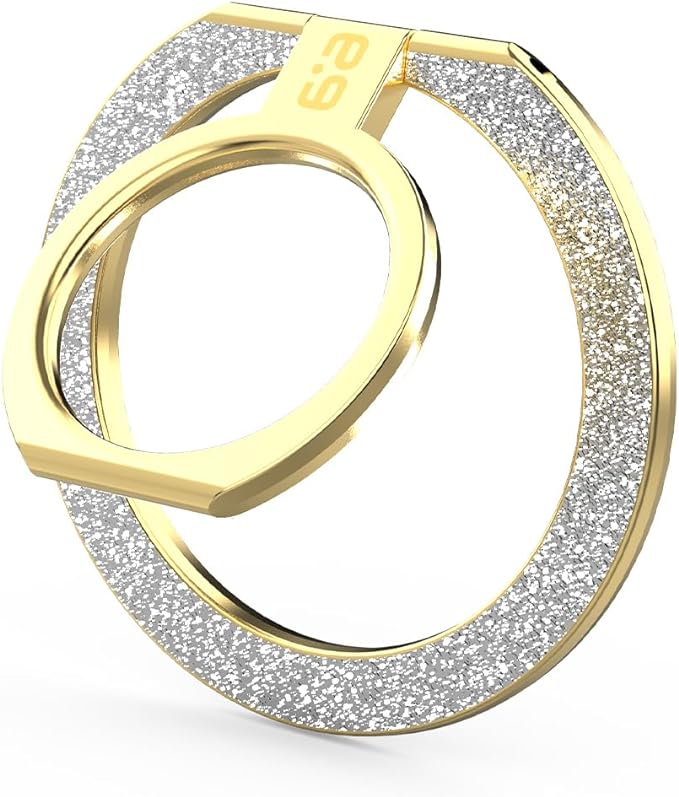 PureGear Magnetic Phone Grip Ring Stand, Magnetic Phone Ring Holder for MagSafe iPhone 16, 16 Pro, 15, 15 Plus, 14, 14 Plus, 14 Pro, 14 Pro Max, 13, 12 Adjustable Kickstand(Gold with Silver Glitter)