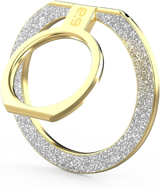 PureGear Magnetic Phone Grip Ring Stand, Magnetic Phone Ring Holder for MagSafe iPhone 16, 16 Pro, 15, 15 Plus, 14, 14 Plus, 14 Pro, 14 Pro Max, 13, 12 Adjustable Kickstand(Gold with Silver Glitter)