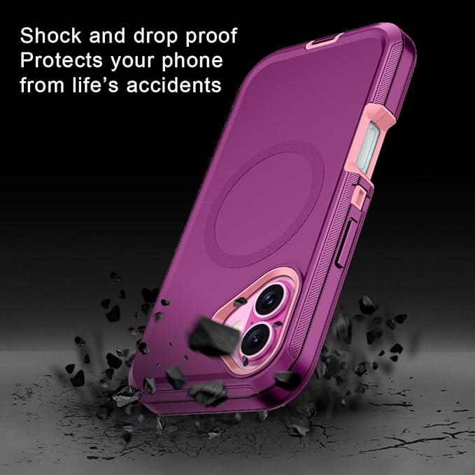 for iPhone 16 Plus Case [Compatible with MagSafe] Shockproof 3-Layer Full Body Protection [Without Screen Protector] Rugged Heavy Duty Cover Case for Apple iPhone 16 Plus 6.7",Purple/Pink