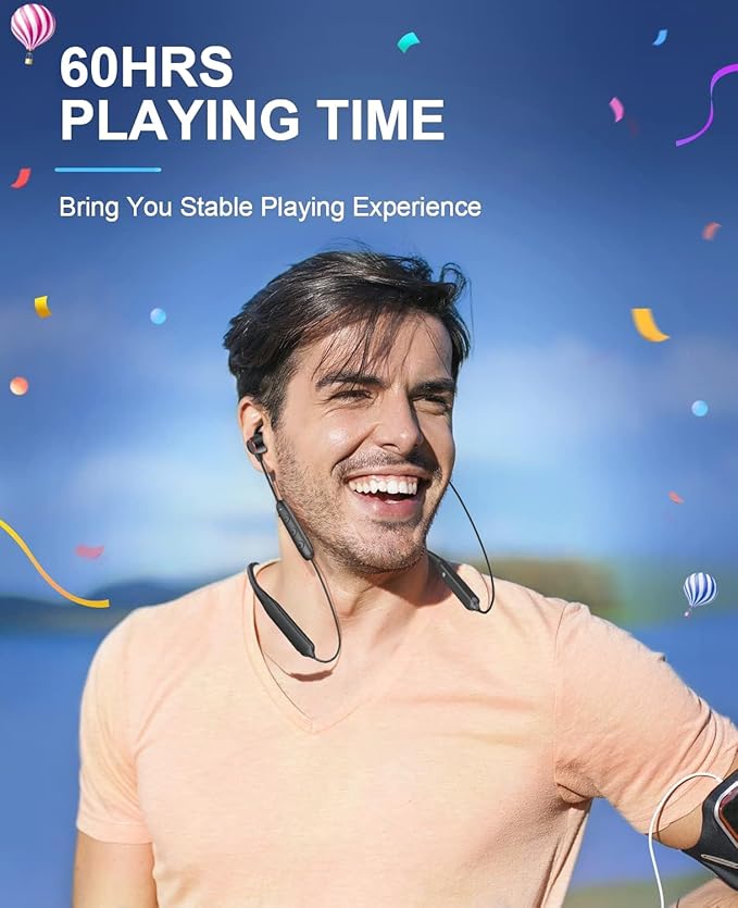 Tecno B1 Bluetooth Headphones, Bluetooth Earbuds Wireless with 60Hrs Playtime, Wireless Bluetooth Headphones for Sports, Sweatproof & IPX5 Waterproof Wireless Headphones（Black）