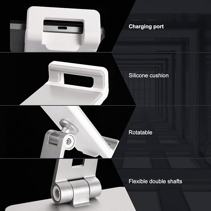 Tablet Stand Adjustable & Foldable, 360° Swivel Heavy Aluminum Tablet Holder for Desk, Compatible with iPad Pro/Air/Mini, Galaxy Tab, Surface Pro, Kindle Fire (7-13") (Silver)