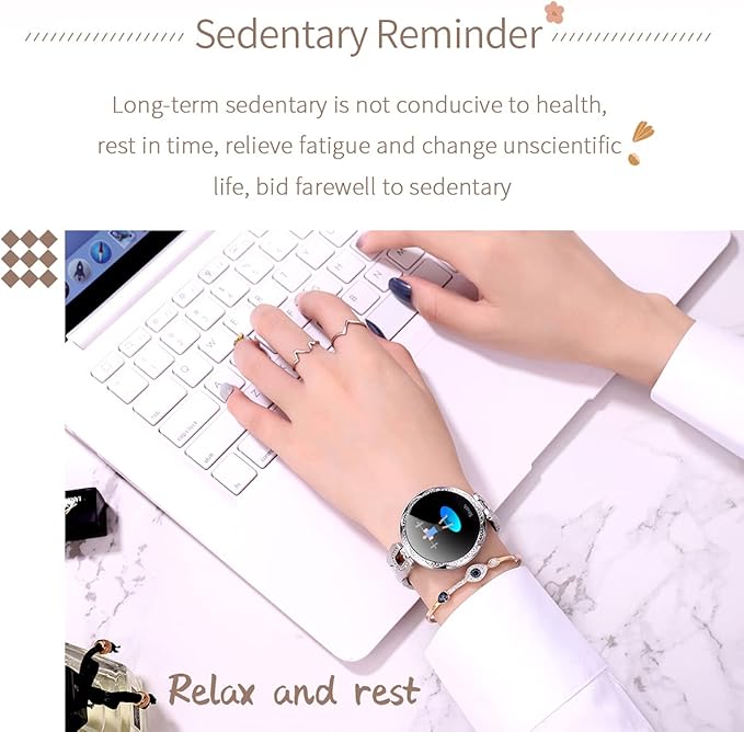 Smartwatch for Women Compatible for iPhone Samsung Android iOS Phones. Smart Bracelet with Female Menstrual Cycle Heart Rate Blood Pressure Remote Photography Waterproof Pedometer (Gold)