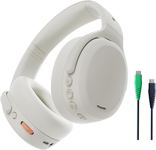 Skullcandy Crusher ANC 2 Over-Ear Noise Canceling Wireless Headphones with Sensory Bass and Charging Cable, 50 Hr Battery, Skull-iQ, Alexa Enabled, Microphone, Works with Bluetooth Devices - Bone