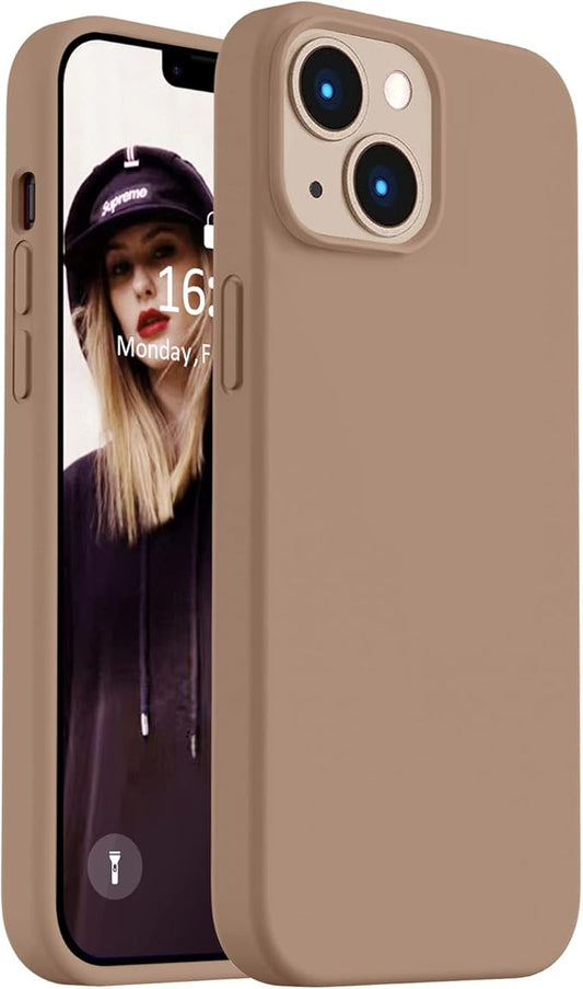 Vooii Compatible with iPhone 14 Case,[Silky Touch Premium Liquid Silicone] [Soft Anti-Scratch Microfiber Lining], Ultra Slim Shockproof Protective Case for iPhone 14 - Light Brown