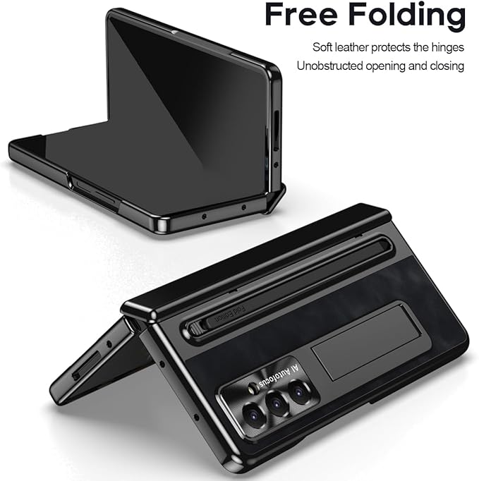 DEMCERT for Samsung Galaxy Z Fold 7 Case with [Pen], Hinge Protection Ultra Thin Built-in Screen Protector Kickstand Lens Protection Slim Case (Black)