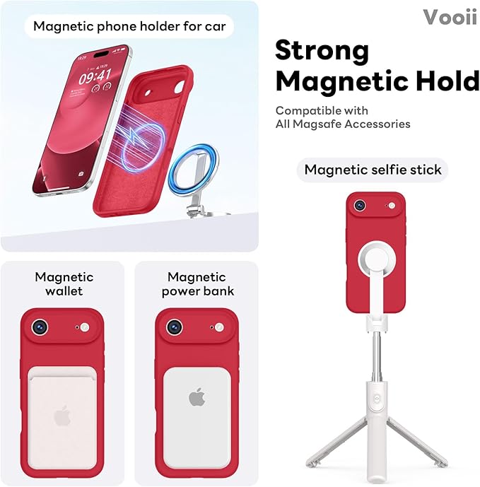 Vooii Magnetic Compatible with iPhone Air Case (Compatible with Magsafe) (Upgraded Camera Protection) Liquid Silicone Shockproof Full Body Protective Phone Cover for Women Men, Red, 6.5"