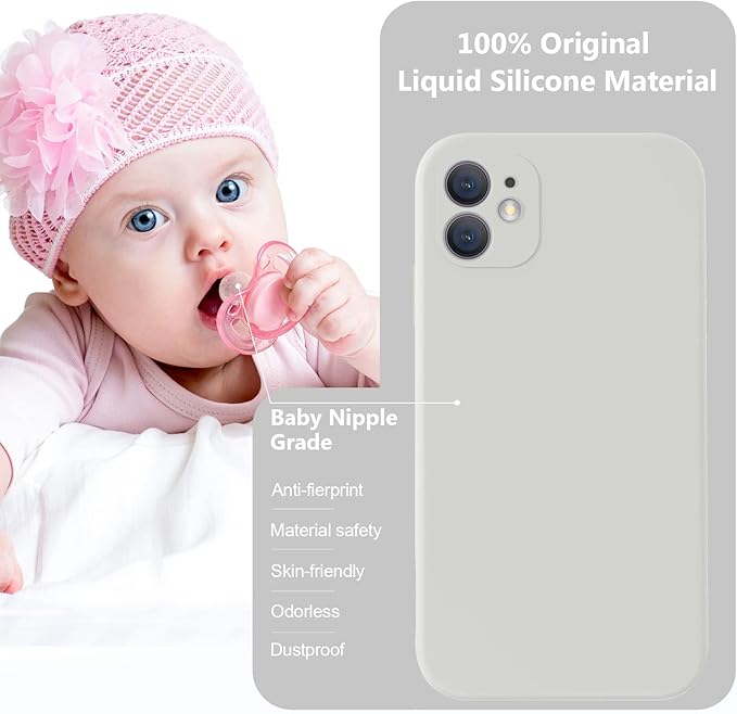 Vooii Compatible with iPhone 11 Case, Upgraded Liquid Silicone with [Flat Edges] [Camera Protection] [Soft Anti-Scratch Microfiber Lining] Phone Case for iPhone 11 6.1 inch - Stone