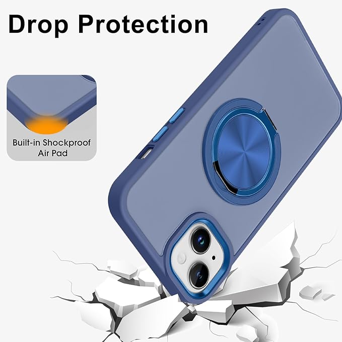 ZIYE Blue Case for iPhone 14 Case with Stand [Compatible with MagSafe] Slim Heavy Duty Protection Military Grade Shockproof Magnetic Cover with 360 Rotatable Ring Kickstand for Women Men