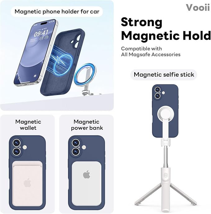 Vooii Magnetic Compatible with iPhone 17 Case (Compatible with Magsafe) (Upgraded Camera Protection) Liquid Silicone Shockproof Full Body Protective Phone Cover for Women Men, Navy Blue, 6.3"