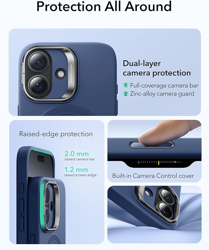 ESR Silicone Case for iPhone 17, Built-in Camera Stash Stand Compatible with MagSafe, Military-Grade Drop Protection Magnetic Phone Case for iPhone 17, Cloud Series, Navy Blue