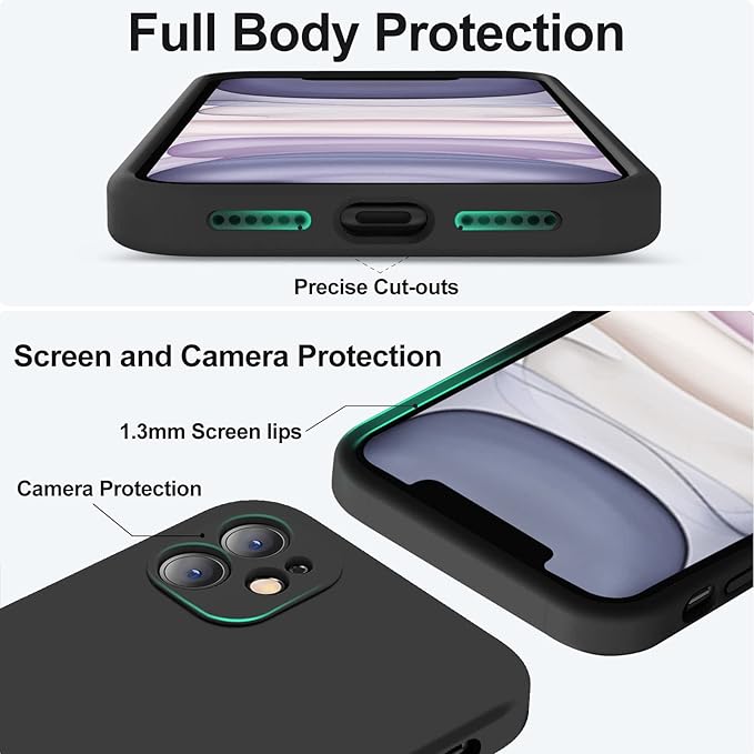Vooii Compatible with iPhone 11 Case, Upgraded Liquid Silicone with [Flat Edges] [Camera Protection] [Soft Anti-Scratch Microfiber Lining] Phone Case for iPhone 11 6.1 inch - Black