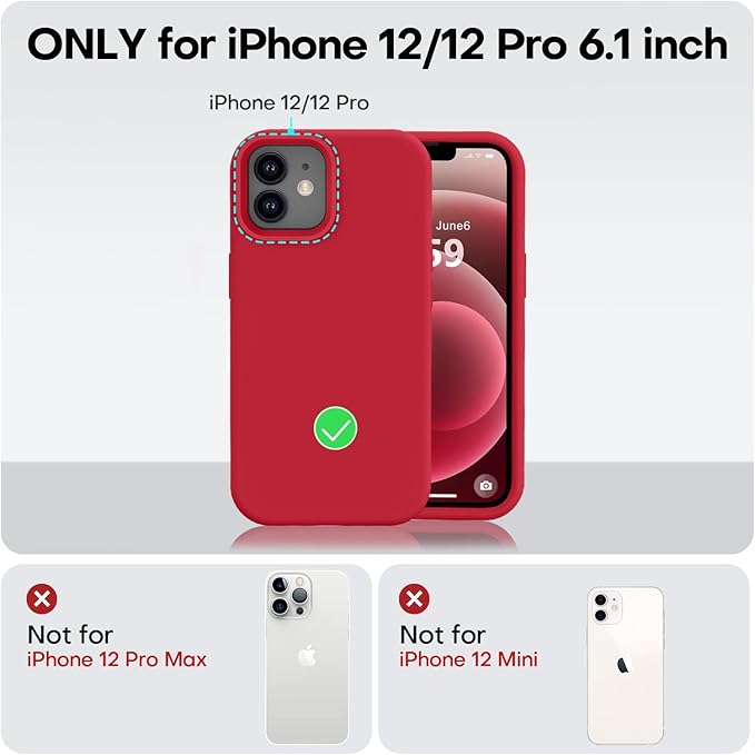 Vooii Compatible with iPhone 12 Case/iPhone 12 Pro Case, Liquid Silicone Upgrade [Soft Anti-Scratch Microfiber Lining] [Shockproof Drop Protection] Phone Case 6.1 inch - Red