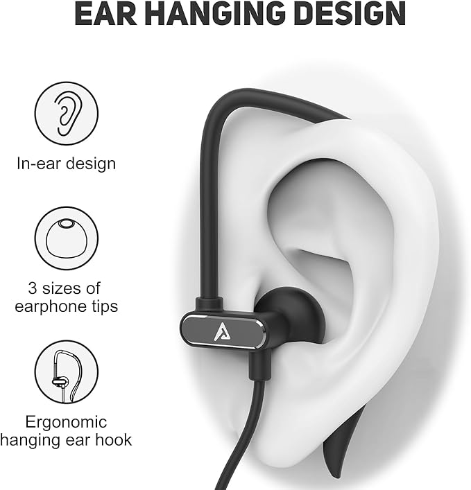 USB C Headphones with Microphone Wired USB C Earphones for Sports and Running Type C Earbuds Hooks Volume Control, Compatible with iPhone 16/15, Samsung, Google and Other Type C Smart Phone, Black