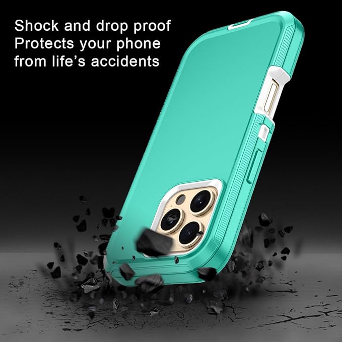 for iPhone 16 Pro Max Case Shockproof Dust/Drop Proof 3-Layer Full Body Protection [Without Screen Protector] Rugged Heavy Duty Cover Case for Apple iPhone 16 Pro Max 6.9" 2024,Teal/White