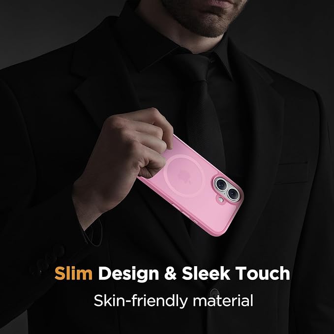Miracase Magnetic for iPhone 17 Case (Compatible with MagSafe) with Screen Protector Military-Grade Protection, Anti-Fingerprint Translucent Matte Phone Cover for iPhone 17 6.3 inch, Mes-Pink