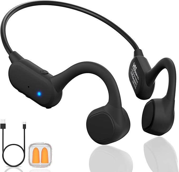 New Bone Conduction Headphones, 12Hrs Playtime Wireless Headphones,Bluetooth 5.4 Open-Ear Headphones with Mic,Waterproof Sports Earphones with earplugs, for Running, Cycling, Travling (Black)