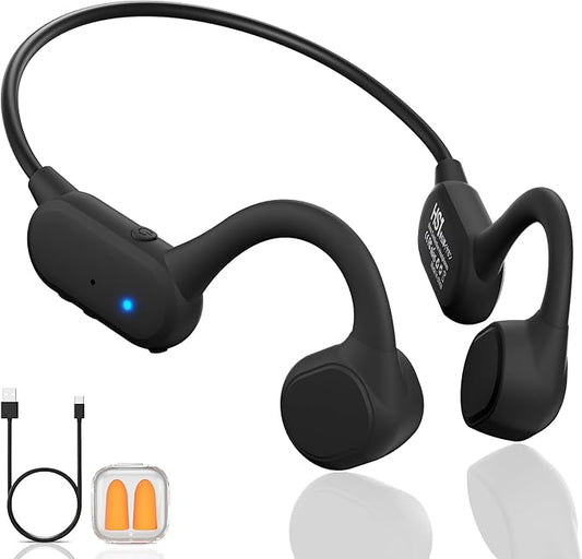 New Bone Conduction Headphones, 12Hrs Playtime Wireless Headphones,Bluetooth 5.4 Open-Ear Headphones with Mic,Waterproof Sports Earphones with earplugs, for Running, Cycling, Travling (Black)