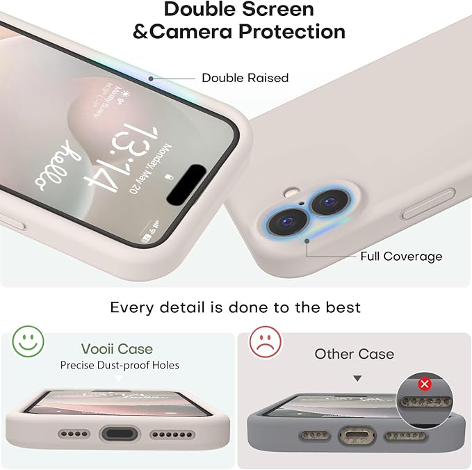 Vooii Compatible with iPhone 16 Case, Liquid Silicone Upgrade [Camera Protection] [Soft Anti-Scratch Microfiber Lining] Shockproof Phone Case for iPhone 16 6.1 inch - Stone
