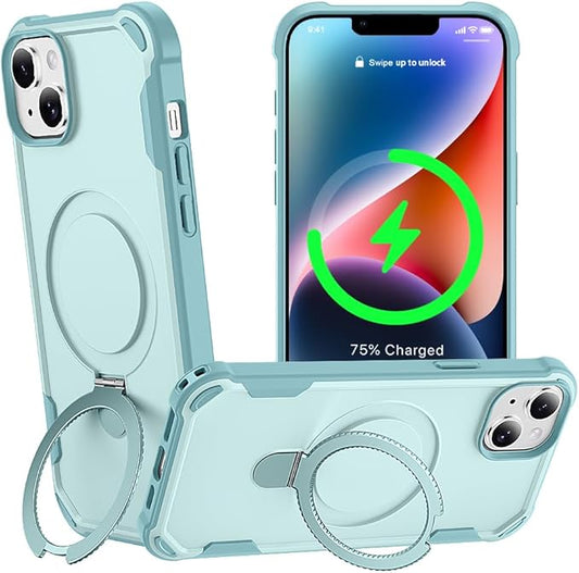 Designed for iPhone 14 Case with Magnetic Stand [Military Drop Protection][Compatible with Magnet] Shockproof 14 Phone Case with Ring Holder, Green