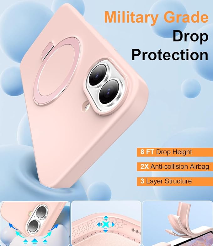 ZHK Liquid Silicone Designed for iPhone 17 Case with Magnet Stand, [Precise Camera Lens Protection][Mil-Grade Drop Shockproof][Soft Anti-Scratch Microfiber Lining] Slim Fit Cover, Pink