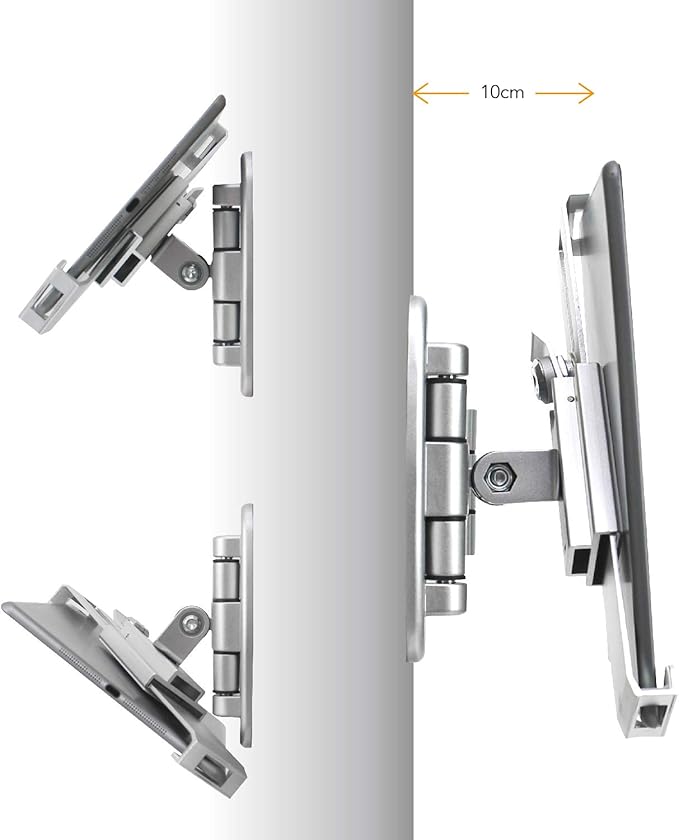 Tablet Wall Mount Holder with fold,Extend Adjustable Arm Swivel &Anti Theft Security Lock &Key, Multi Angle,Bracket for Most 7 to10.8 Inch,for iPad 10.9&11,Galaxy tab,& More(Silver)