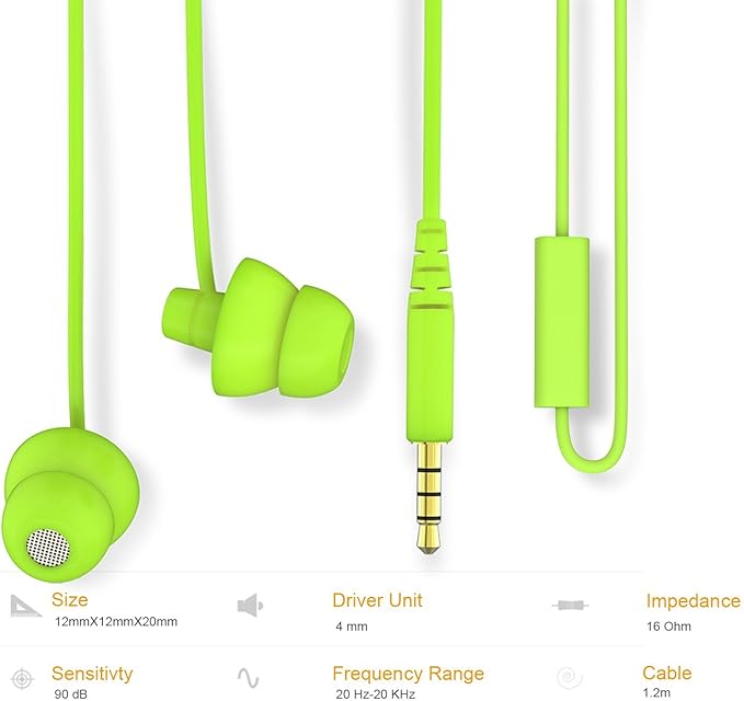 MAXROCK (TM Total Soft Silicon Headphones with Mic Sleep Travel Choice for Cellphones Tablets and 3.5mm Jack (Green)