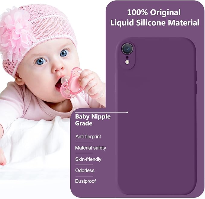 Vooii Compatible with iPhone XR Case, Upgraded Liquid Silicone with [Flat Edges] [Camera Protection] [Soft Anti-Scratch Microfiber Lining] Phone Case for iPhone 10 XR 6.1 inch - Grape