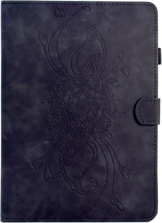 Mandala Flower Case Compatible with Galaxy Tab A9+ Plus 11 Inch 2024 2023 (SM-X210/X216/X218), Cute Elegant Embossed Suede Leather Folio Stand Case Protective Cover with Auto Wake/Sleep, Black