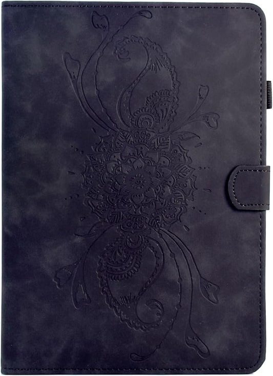 Mandala Flower Case Compatible with Galaxy Tab A9+ Plus 11 Inch 2024 2023 (SM-X210/X216/X218), Cute Elegant Embossed Suede Leather Folio Stand Case Protective Cover with Auto Wake/Sleep, Black