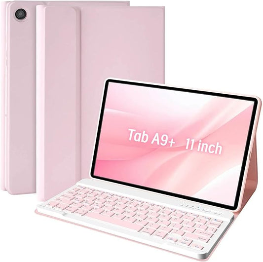 MMK Galaxy Tab A9 Plus Case with Keyboard, Samsung A9 Plus Tablet Case Keyboard (11" 2023, SM-X210/X216/X218), Wireless Detachable-Gentle Mousse Pink