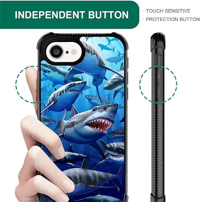Compatible with iPhone 16e Case,Shark Clan Phone Cover for Men/Women,Soft TPU Anti-Skid Thread and Four Corner Anti-Collision Protection Case Compatible with iPhone 16e 6.1inch