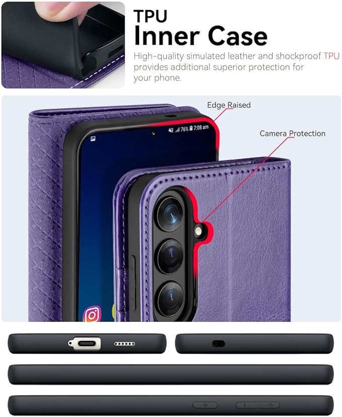 OCASE Compatible with Galaxy S25 Plus Wallet Case, PU Leather Flip Folio Case with Card Holders RFID Blocking Kickstand [Shockproof TPU Inner Shell] Protective Phone Cover 6.7 Inch 2025, Purple