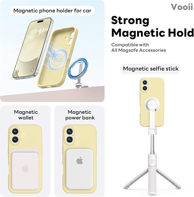 Vooii Magnetic Compatible with iPhone 17 Case (Compatible with Magsafe) (Upgraded Camera Protection) Liquid Silicone Shockproof Full Body Protective Phone Cover for Women Men, Creamy Yellow, 6.3"