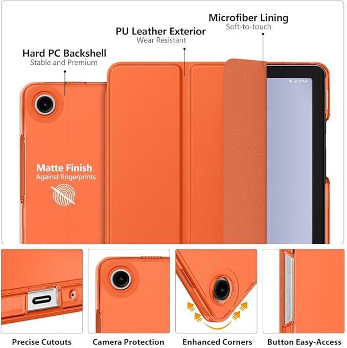 MoKo Case for Galaxy Tab A9+/A9 Plus 11 inch 2023, Slim Stand Protective Smart Cover with Hard PC Translucent Back Shell for Tab A9 Plus Tablet (SM-X210/X216/X218), Auto Wake/Sleep, Orange
