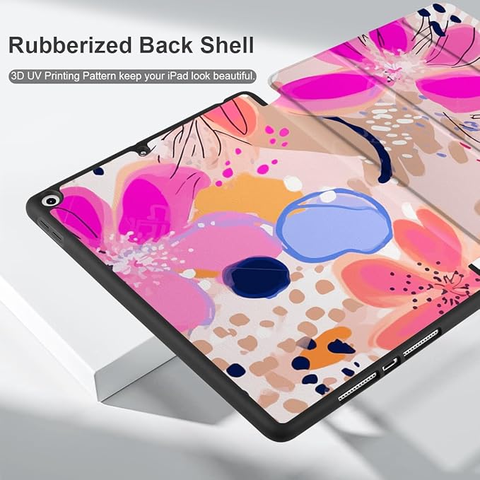 DONGKE Case Compatible with iPad 10.2 Inch 2021 2020 2019 iPad 9th/8th/7th Generation with Pencil Holder, Slim Stand Protective Case with Soft TPU Back, Auto Sleep/Wake Cover, Floral Artistic