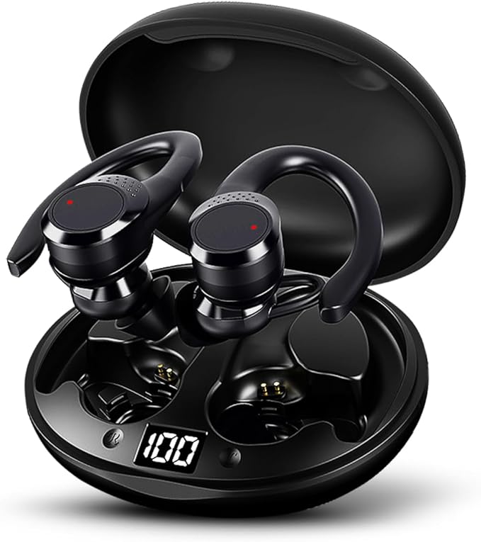 AX9 Pro Wireless Over Ear Earbuds 10H Single Playtime with Power Display, IPX6 Waterproof Wireless Earbuds Running Comfortable Premium Sound Gym Headphones (Black)