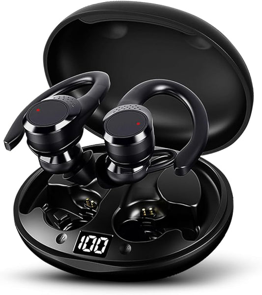 AX9 Pro Wireless Over Ear Earbuds 10H Single Playtime with Power Display, IPX6 Waterproof Wireless Earbuds Running Comfortable Premium Sound Gym Headphones (Black)