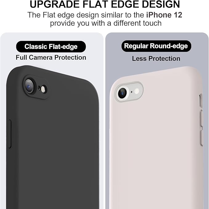 Vooii for iPhone SE Case 2022/3rd/2020,iPhone 8/7 Case, Upgraded Liquid Silicone with [Flat Edges] [Camera Protection] [Soft Anti-Scratch Microfiber Lining] Phone Case for iPhone SE - Black