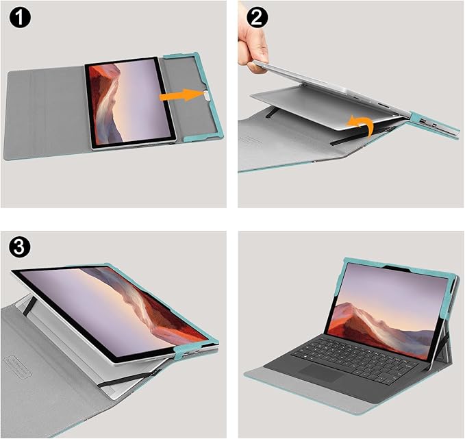 Fintie Case for 12.3 Inch Microsoft Surface Pro 7 Plus, Surface Pro 7/6/5/4/3 - Portfolio Business Cover with Pocket, Compatible with Type Cover Keyboard, Turquoise