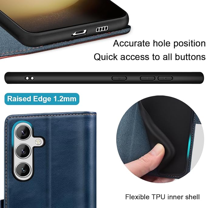 KEZiHOME for Samsung S24+ Plus 5G Case, Galaxy S24 Plus Wallet Case, Genuine Leather Flip Cover Stand RFID Blocking Card Holder Magnetic Compatible with Galaxy S24 Plus 5G (2024) (Royal Blue/Brown)