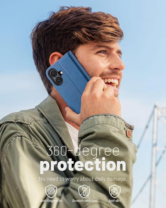 OCASE Compatible with iPhone 16 Wallet Case, PU Leather Flip Folio Case with Card Holders RFID Blocking Kickstand [Shockproof TPU Inner Shell] Phone Cover 6.1 Inch 2024, Light Blue