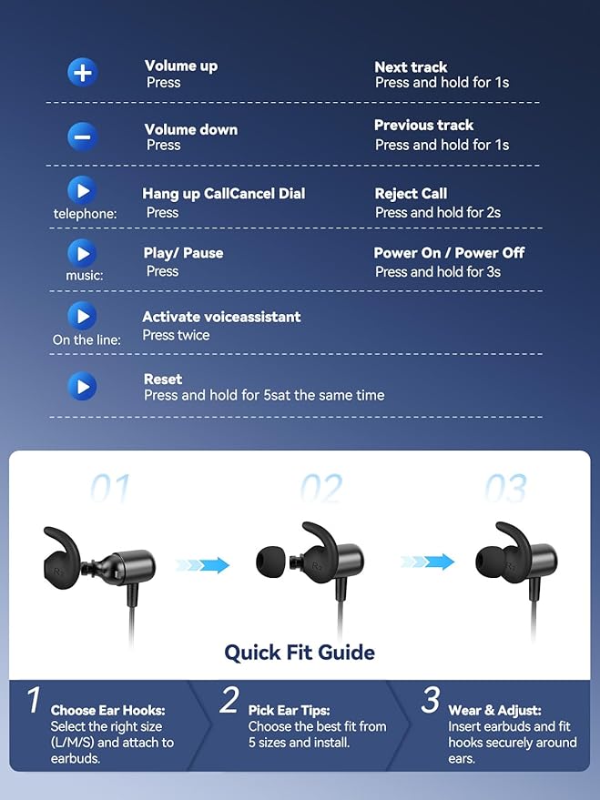 Bluetooth Headphones, Wireless Earbuds for Sports, IPX6 Sweat-Proof Neckband Headphones for Running Workouts, Magnetic in-Ear Earphones with Mic for Clear Calls