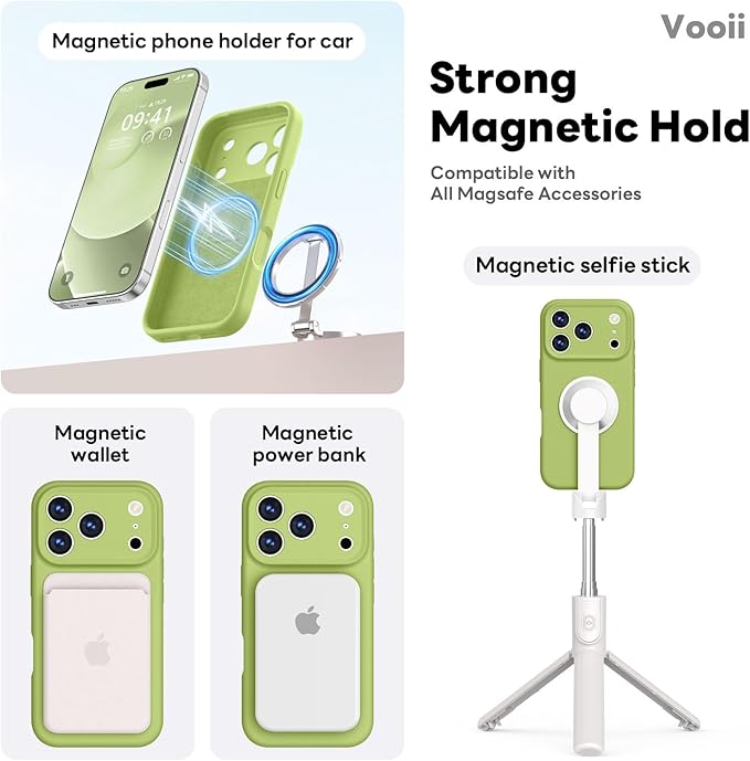 Vooii Magnetic Compatible with iPhone 17 Pro Max Case (Compatible with Magsafe) (Upgraded Camera Protection) Liquid Silicone Shockproof Full Body Protective Phone Cover for Women Men, Cedar Green