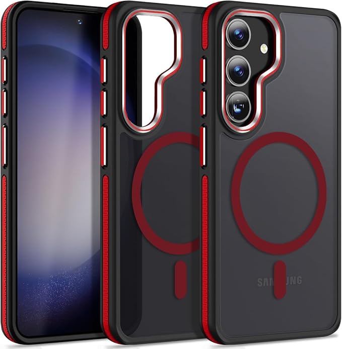 for Samsung Galaxy S25 Plus/S25+ Case, Skin-Friendly Matte S25 Plus Phone Case Fits for Magsafe, Color Hybrid Translucent Cover Anti-Slip TPU Edge Shockproof Galaxy S25+ Case (Black/Red)