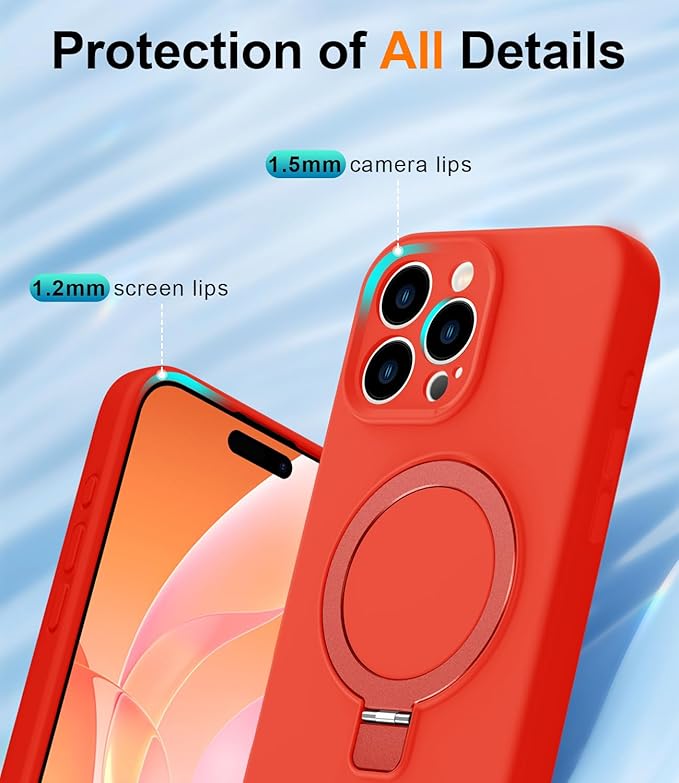 ZHK Liquid Silicone Designed for iPhone 16 pro Case with Magnet Stand, [Precise Camera Lens Protection][Mil-Grade Drop Shockproof][Soft Anti-Scratch Microfiber Lining] Slim Fit Cover, Red