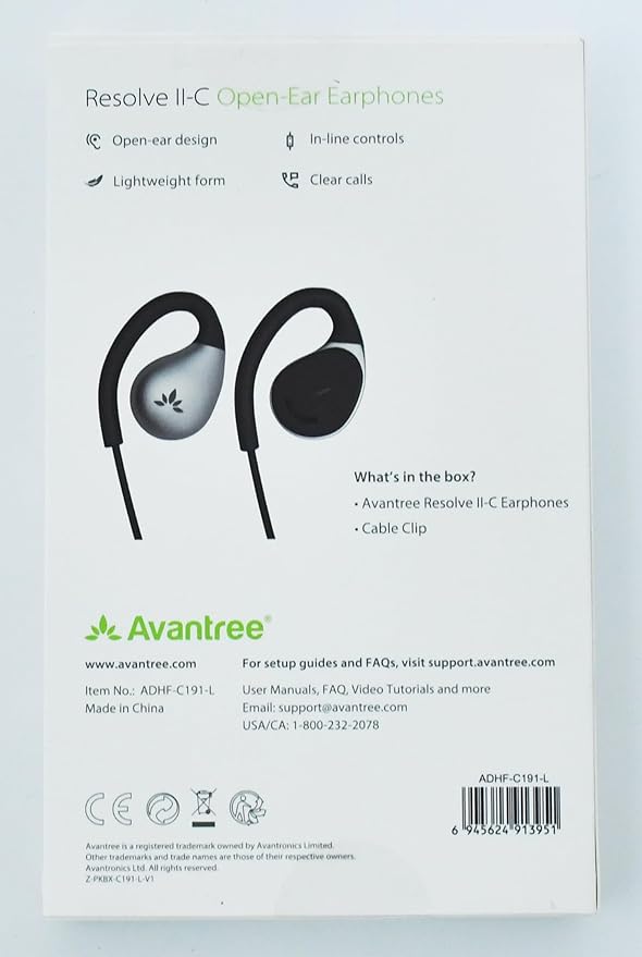 Avantree Resolve (Large) – USB-C Wired Open-Ear Earbuds w/Mic & Over-Ear Hook, for Seniors & Men w/Large Ears, Great for Office, Outdoor & Home