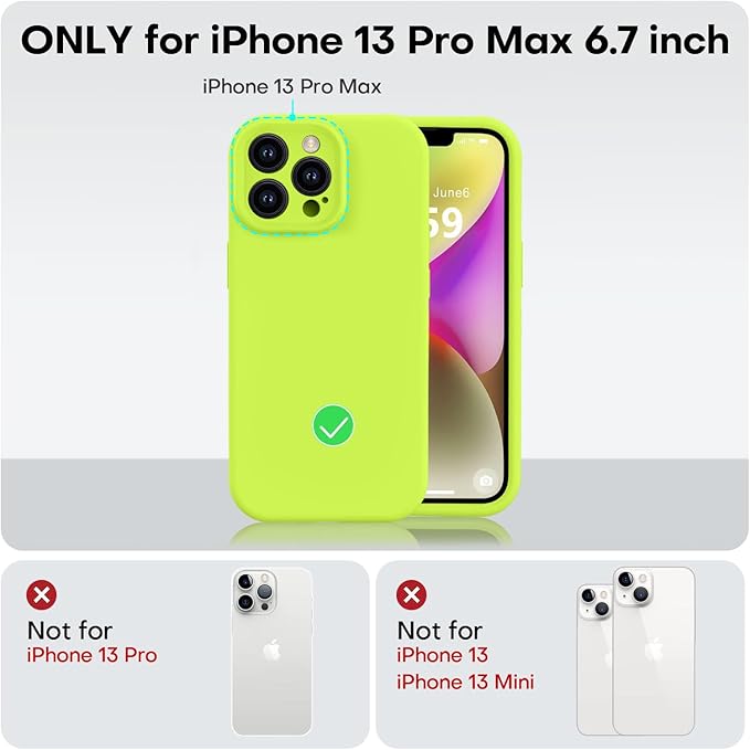 Vooii Compatible with iPhone 13 Pro Max Case, Liquid Silicone Upgrade [Camera Protection] [Soft Anti-Scratch Microfiber Lining] Shockproof Phone Case for iPhone 13 Pro Max 6.7 inch - Fluorescent Green