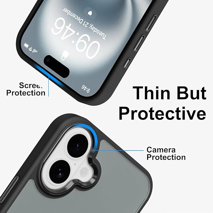 ZIYE Black Case for iPhone 16 Case with Stand [Compatible with MagSafe] Slim Heavy Duty Protection Military Grade Shockproof Magnetic Cover with 360 Rotatable Ring Kickstand for Women Men